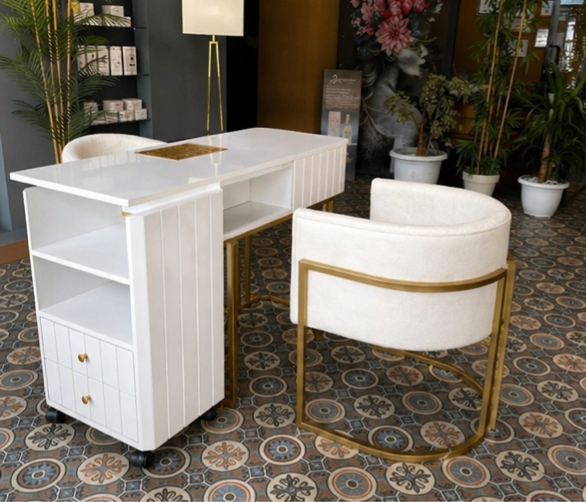 Aurelle Curve Nail Desk Set with Designer Chair