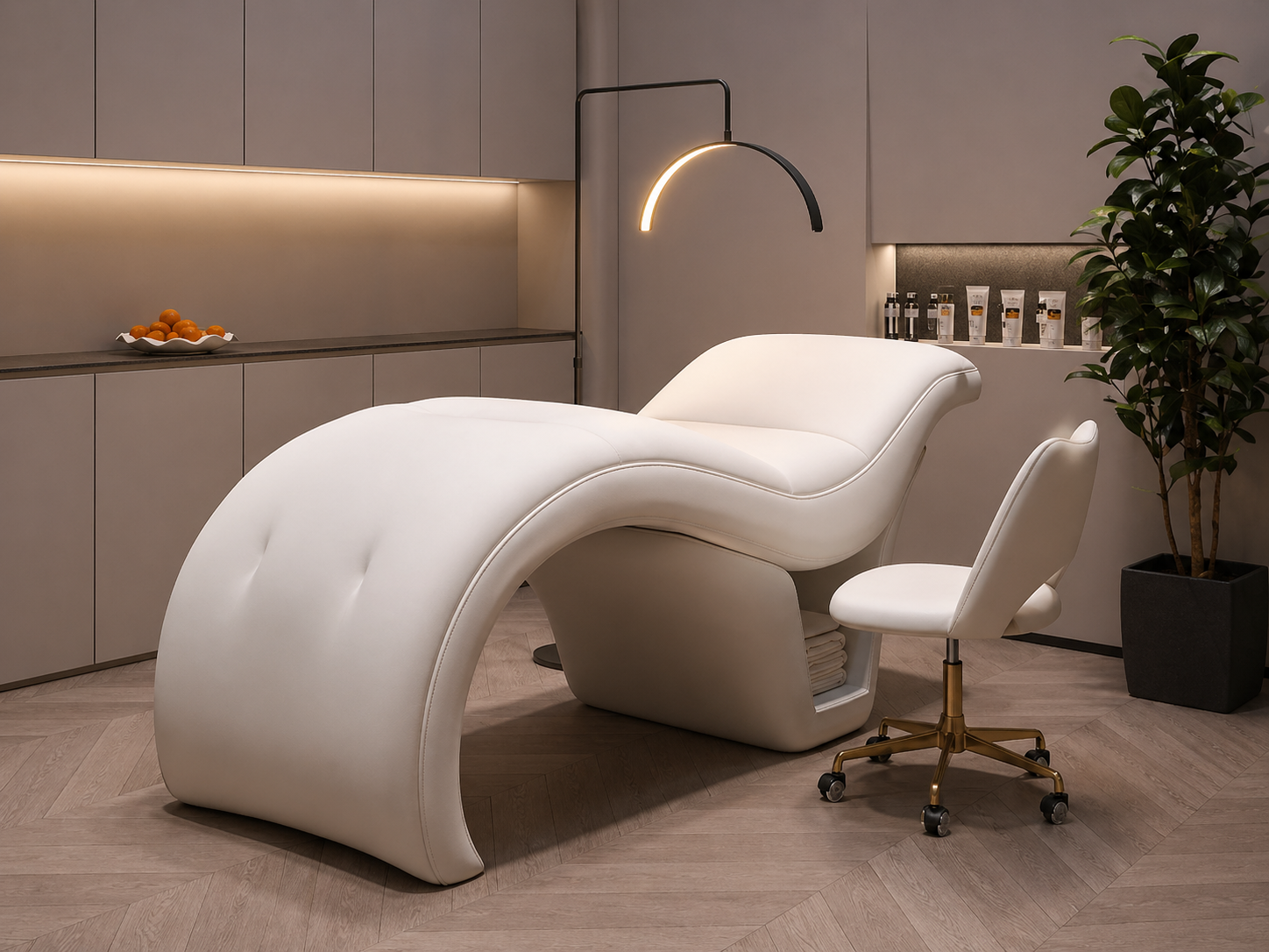 Luxury Curved Facial Bed with LED Light & Stool